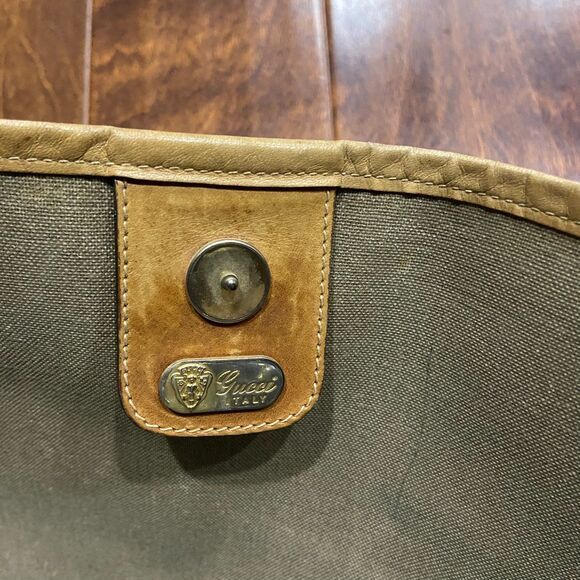 Gucci Authentic Vintage 80s GG Monogram Tan Brown Leather Tote Bag w/ Coin Pouch - Picture 8 of 12